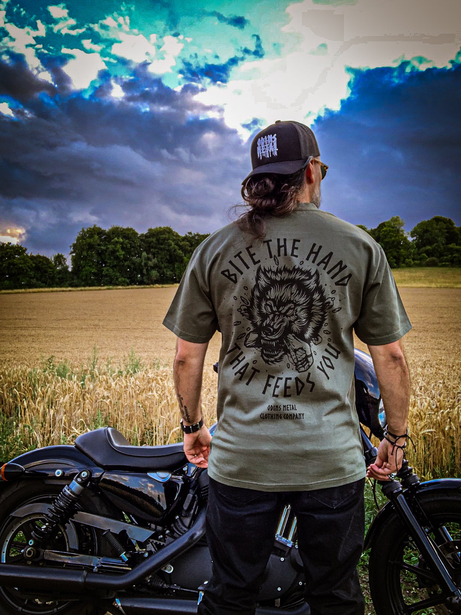 "Bite The Hand That Feeds You" Military Green T Shirt