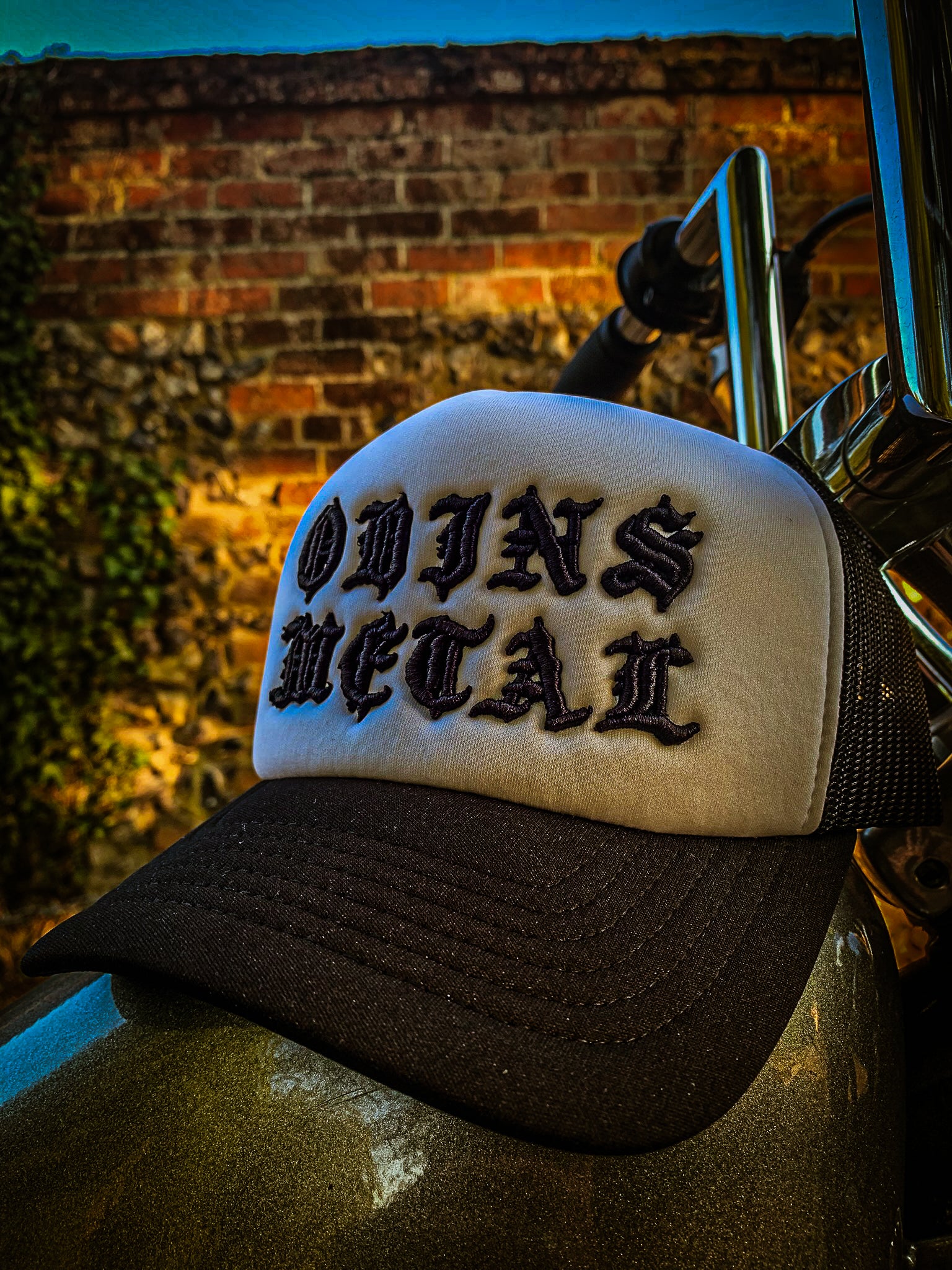 Black & White Odins Metal Trucker Cap